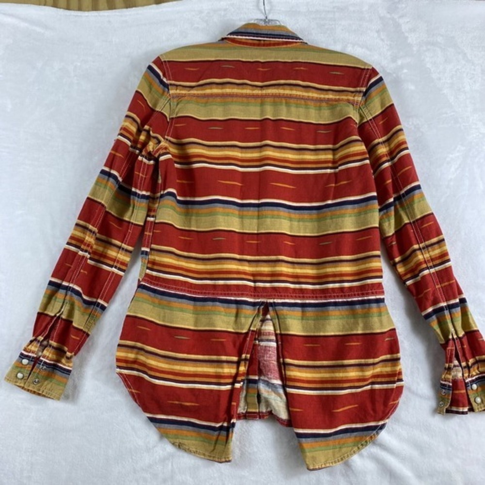 Ryan Michael Shirt Women Sz M Red‎ Western Southern Flap Pockets Linen Blend - Picture 3 of 8